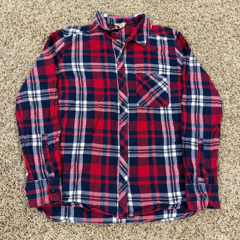 Woolrich Boys Youth Cotton Red Plaid Button Up Flannel Shirt Sz.L
